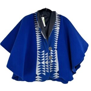 Ashfield Collection Reversible Fleece Poncho Blue Aztec Weather Resistant